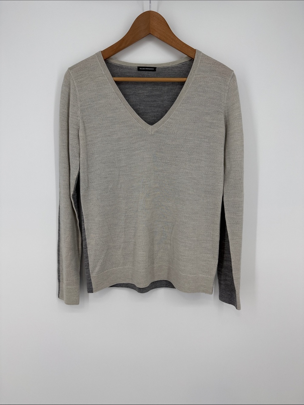 Club Monaco Two-Tone V-Neck Sweater in Light Gray and Charcoal
